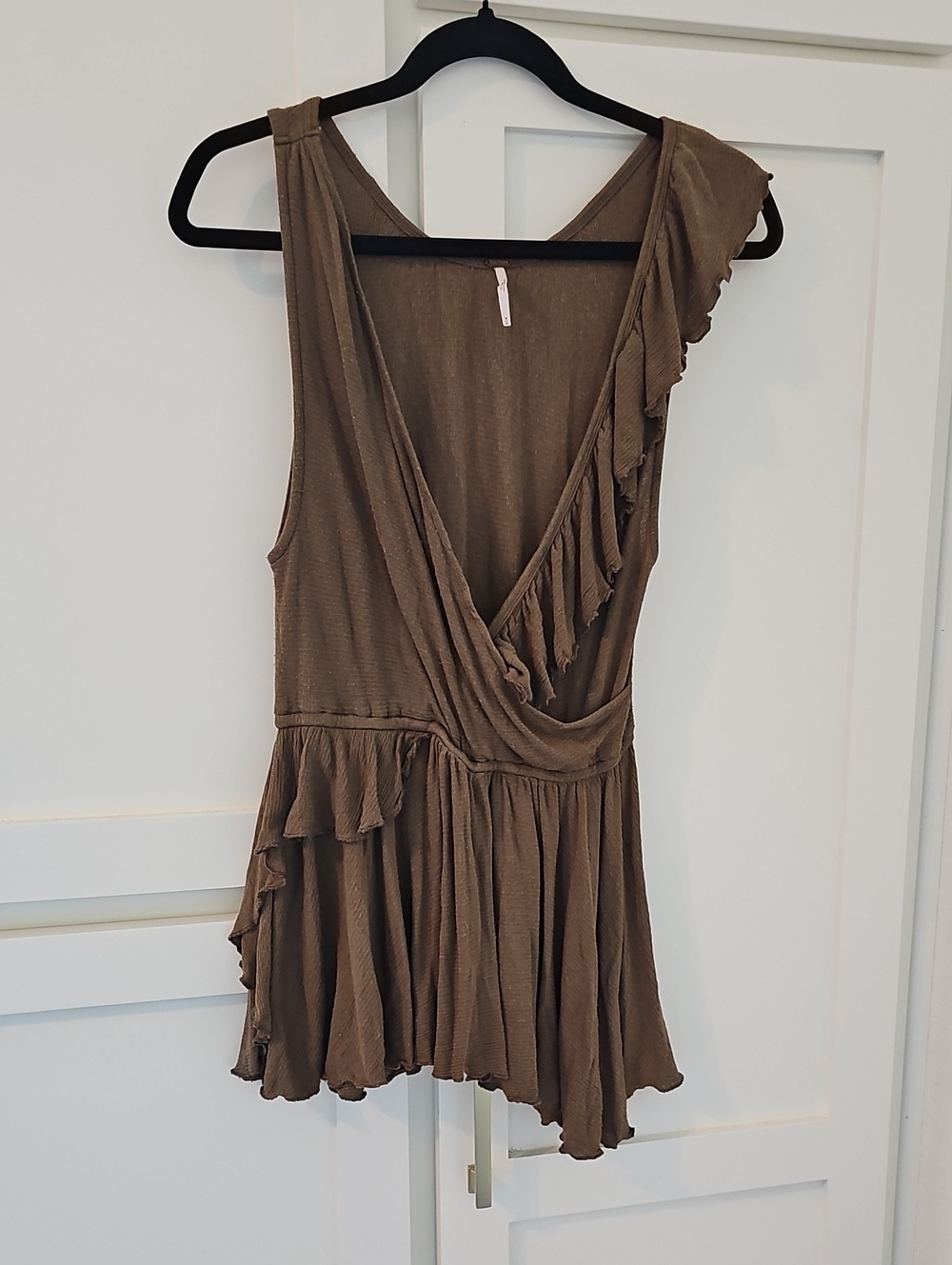 Free People Olive Brown Ruffle Wrap Tank